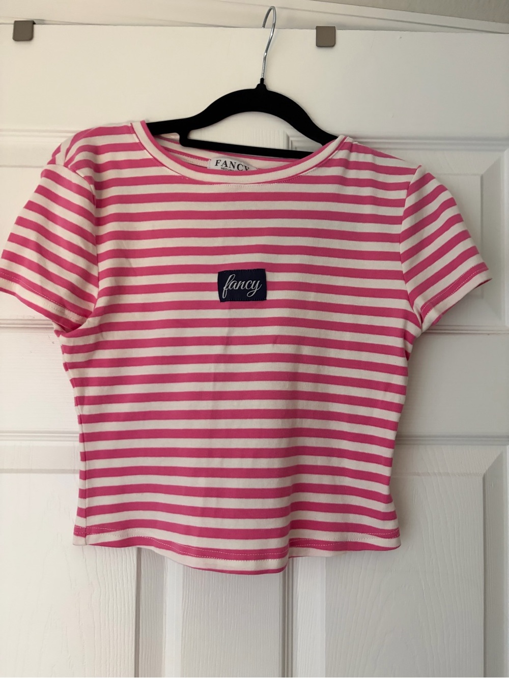 Fancy M/L Pink & White Striped Crop Top